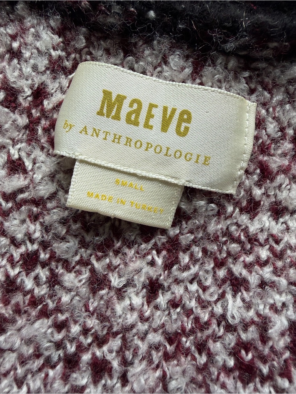 Anthropologie Maeve Burgundy and White Houndstooth Button-Front Cardigan - Picture 6 of 7